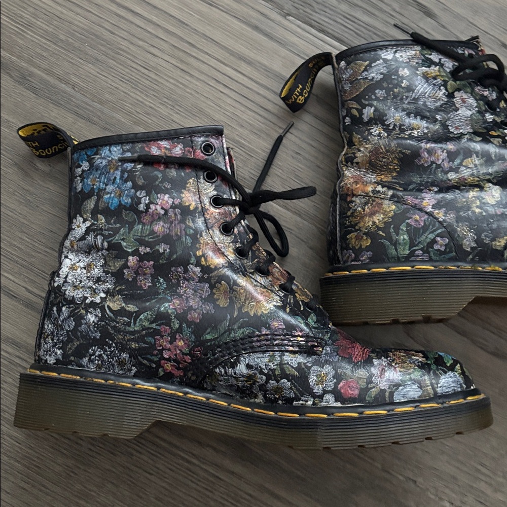 Dr. Martens Black Floral Combat Boots - Picture 2 of 12